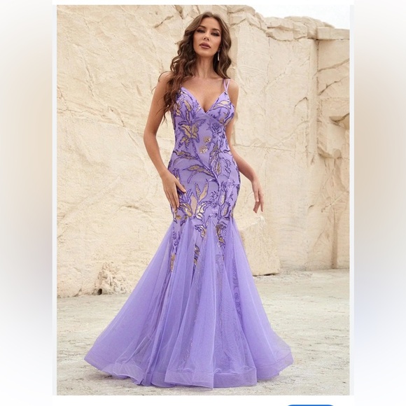 Sequin Tulle Mermaid Gown - Picture 1 of 13